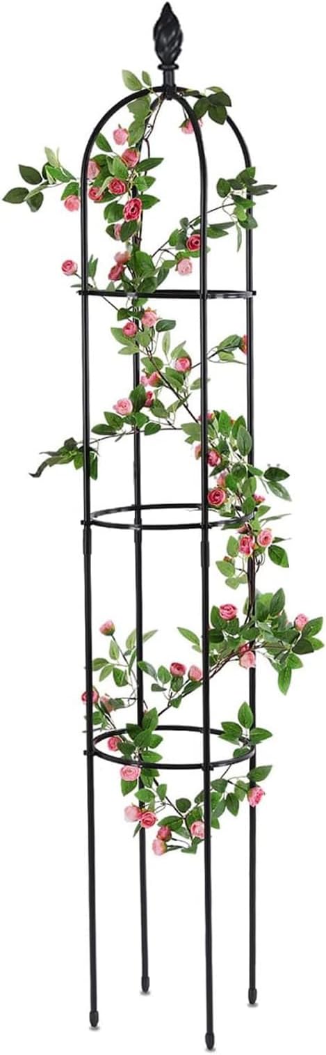 Garden Trellis for Climbing Plants Heavy Duty Strong Tubular Plant Cage Metal Garden Trellis Plant Support for Climbing Vines for Flowers Vegetable Fruits Vines SupportBlack210cm