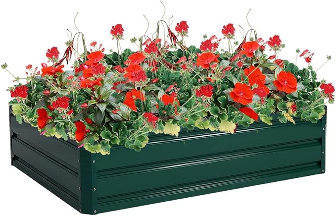 GRAFFY Steel Raised Garden Bed Reinforced Plant Growing Container for Vegetable Flower Herb Plants Outdoor Grass Patio Lawn Garden Beds Box (47 L x 35.5 W x 12.0 H)