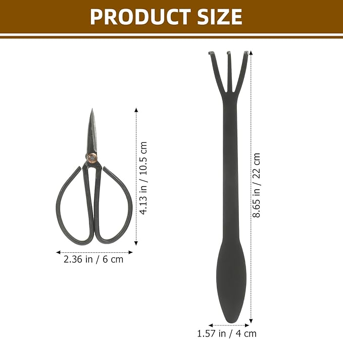 TEHAUX 5pcs Garden Tool Set with Pruning Scissors Rake and Hand Trowel for Bonsai and Potted Plants Sturdy Gardening Hand Tools Kit for Soil Loosening and Plant Trimming in Backyard