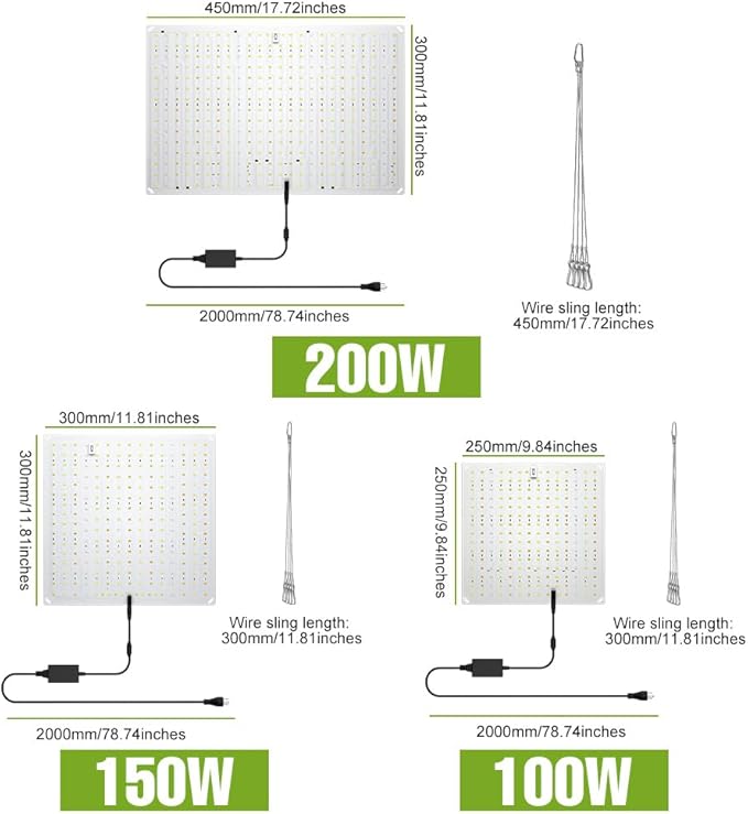2Pcs 300W LED Plant Grow Lamps Sunlight Full Spectrum 100-277V Greenhouse Tent Hydroponic Fill Light UV/IR Indoor Seedings Cultivation Lights 110V Sapling Vege Succulent Potted Moss Lighting