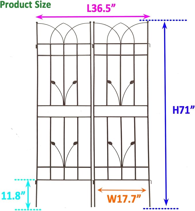 2 Pack Rust-Resistant Metal Garden Trellis for Climbing Plants - Brown