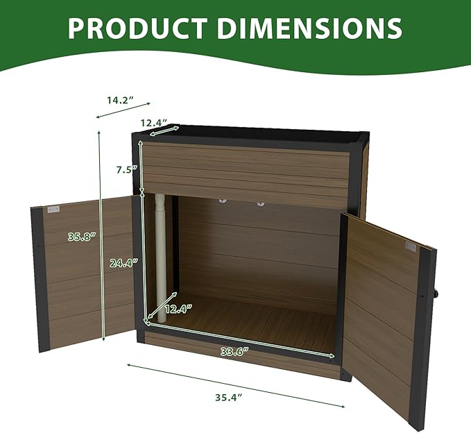 mondaria Raised Bed Garden Cabinet with Extra Storage Compartments Composite Planter Stand Box (Brown)
