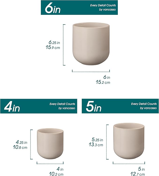 vancasso Ceramic Plant Pots 4+5+6 inches Set of 3 Planters with Drainage Hole Flower Pots Planters Pots for Indoor Plants Modern Indoor Decorative Garden Pot Home Decor Gray