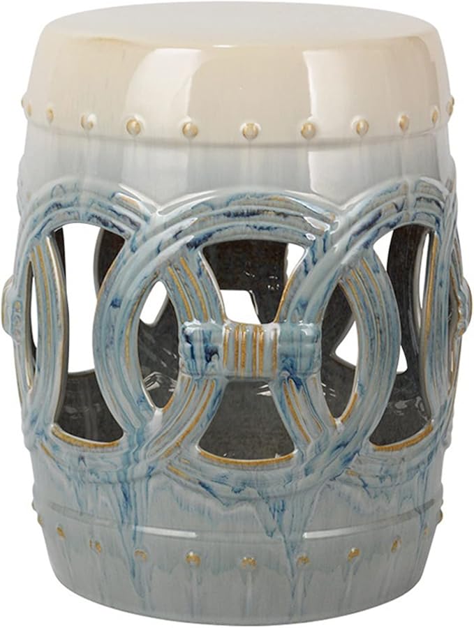 Decorative Garden stools Decorative Ceramic Garden Stool Hollow Out Laicai Copper Money Round Stool Suitable for Living Room Balcony Garden Etc(Gradient Blue)