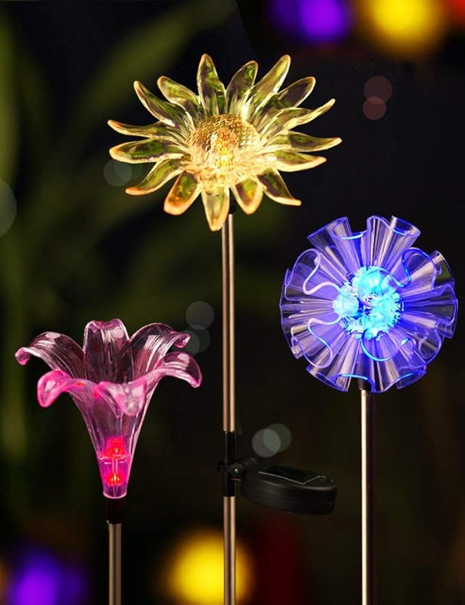 Plant Growing Lamps Solar Light LED Colorful Light Outdoor Lotus Dandelion Lily Sunflower Stake Lights for Yard Garden Path Way Landscape Lamp