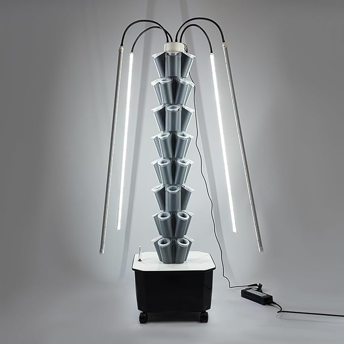 40 Pots Hydroponic Tower Growing System with Lights 8 Layers Movable Vertical Hydroponics Tower Garden Growing System Space Saving Indoor Plants Smart Garden for Gardening Lover