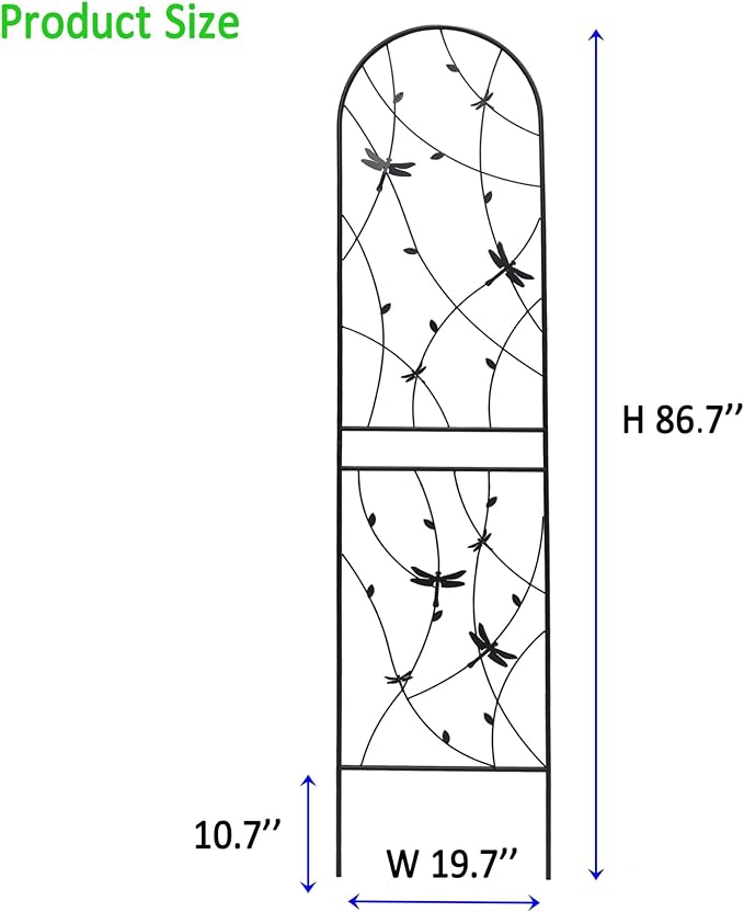 2/4 Pack Metal Garden Trellis for Climbing Plants Outdoor Flower Support Black with Dragonfly Deco Plant Support for Garden Patio Practical(4 Pack-H86'')
