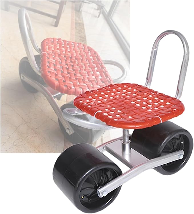 Garden Stool with Wheels Load-Bearing Capacity 150kgRolling Garden Cart Adjustable Height 22-36cmfor Orchards Farms Home(Red)