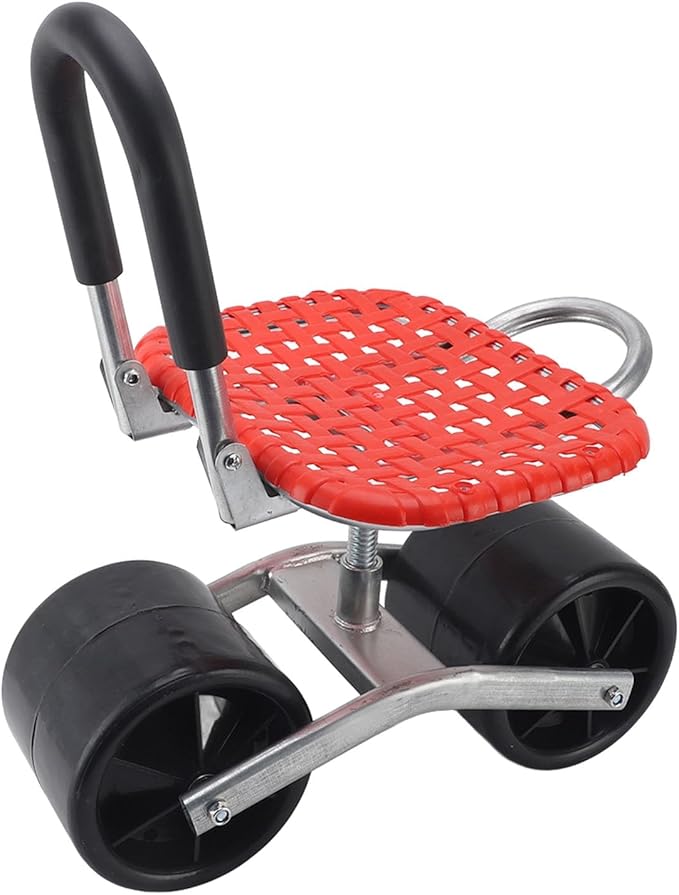 Garden Rolling Work Seat - Adjustable Iron Gardening Stool with 2 Wheels Comfortable &amp SpaceSaving Design Perfect for Field Work