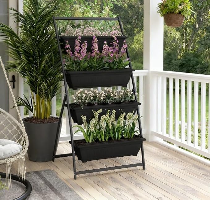 Outdoor Plant Stand Grow Container for Vegetable Flowers4 Tier Vertical Raised Garden Planter with 4 Boxes
