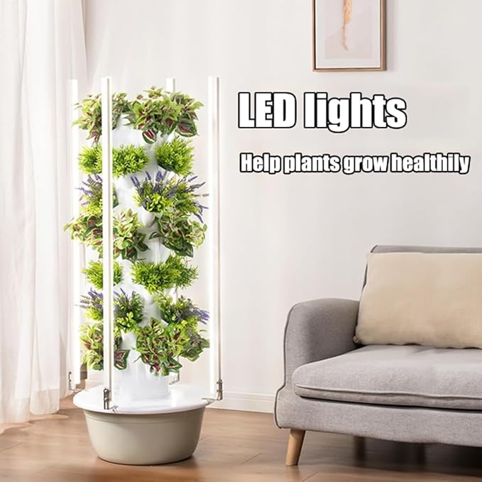 Hydroponics Growing TowerHydroponics Tower Garden Growing for Home GardenVertical Planter with LED LightHerbs and Vegetables (28holes)