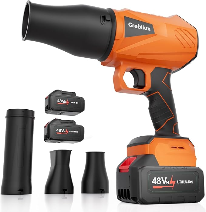 Leaf Blower Cordless 48 V Dual Batteries 30000 RPM Turbo Jet Blower with Extended Nozzles Premium Lightweight Handheld Set for Lawn Care Leaf/Car/Snow/Dust Cleaning in Patio &amp Yard