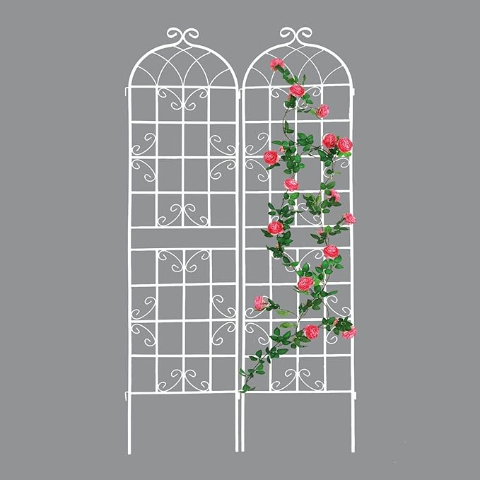 2-Pack Metal Garden Trellis for Climbing Plants - Outdoor Flower Support 19.7’’ x 86.7’’ - Expandable Flower Wall White