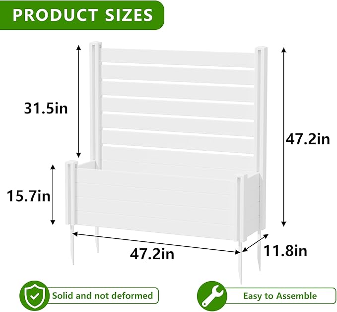 Casaphoria Raised Garden Bed with Trellis 47x47x16 Planter Box with Open Bottom for Gardening Vegetables &amp Vines and Climbing Plants White