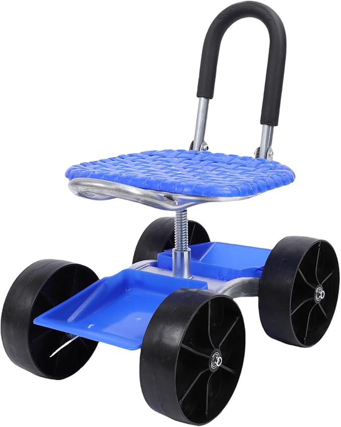 POCREATION Garden Cart Rolling Work Seat 360 Degree Swivel Height Adjustable with Storage Boxes and Wheels