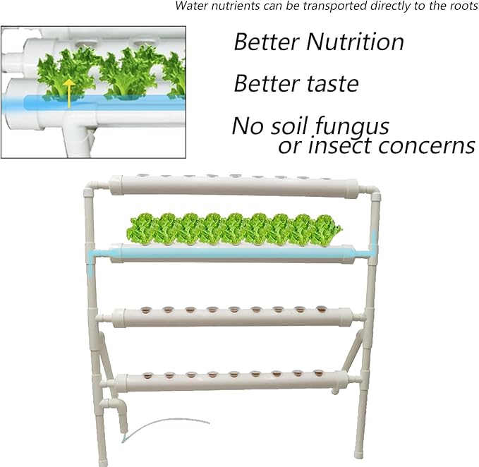 INTBUYING Hydroponics Growing System 36 Holes 4 Pipes 4 Layer Plant Site Grow Kit Hydroponics Gardending System Ladder Style Inner Set Hose with Water Pump Nest Basket and Sponge