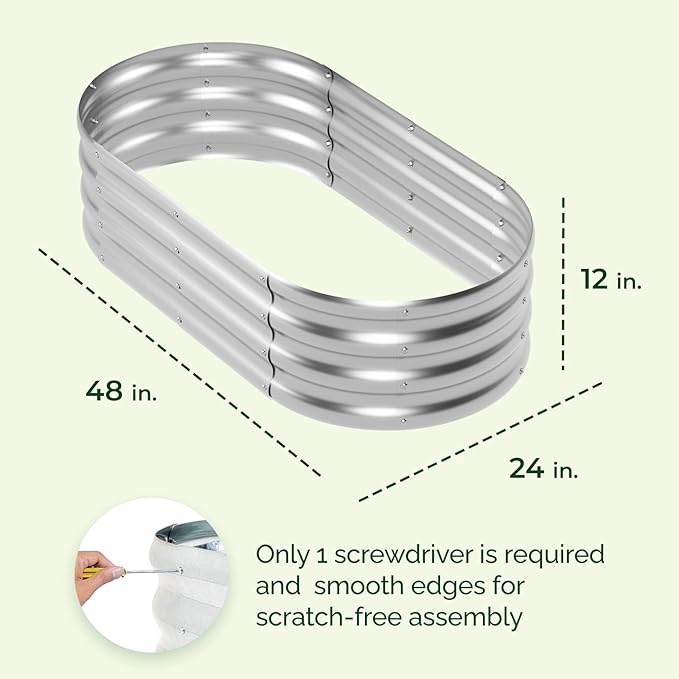 IDZO Large Oval Metal Raised Garden Bed Kit Durable Silver Galvanized Raised Garden Bed Outdoor for Vegetables Herbs Flower Easy to Install with Included Tools 4x2x1 Feet