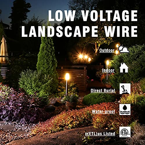 12/2 Low Voltage Landscape Lighting Wire 200ft 12AWG*2 Conductor Waterproof Pure Copper Outdoor Direct Burial 200 feet Black