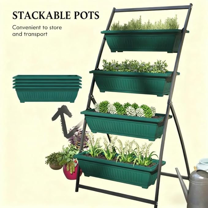 Plant Stand Grow Container4 Tier Vertical Raised Garden Planter with 4 Boxesfor Vegetable Flowers