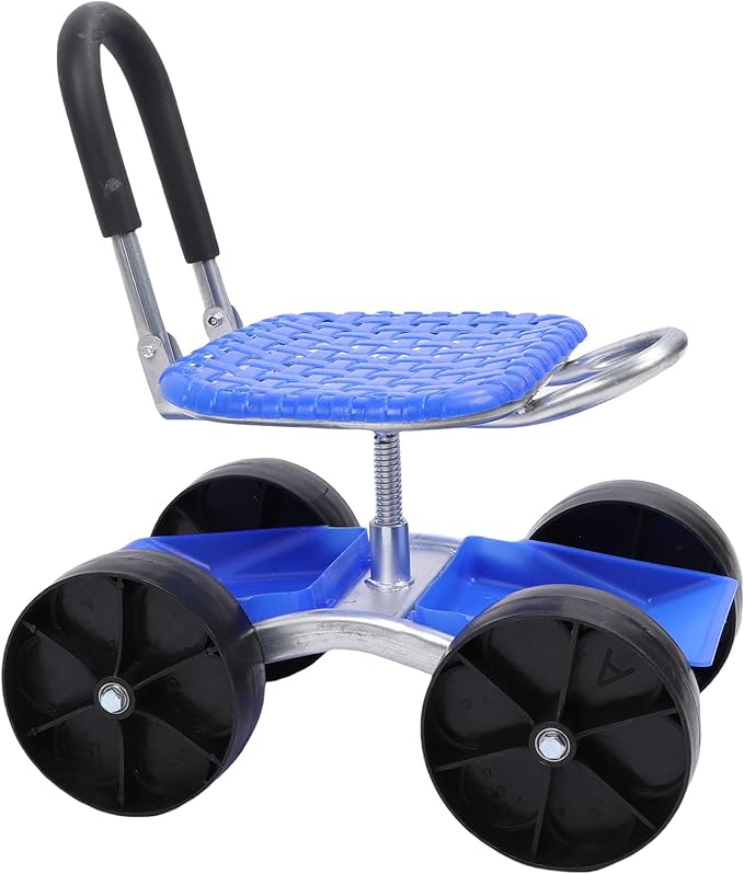 Asixxsix Rolling Garden Work Seat 360 Degree Swivel Adjustable Height Garden Cart Tool Tray with Wheels for Lawn Yard Gardening