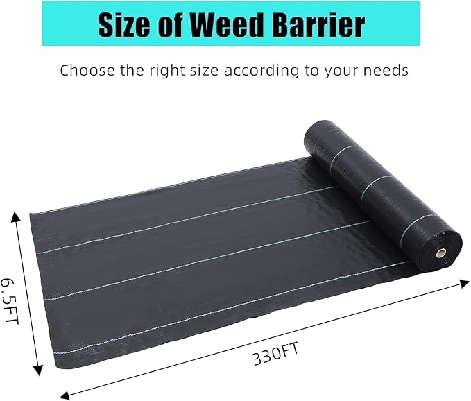 6.5 ft x 330 ft Professional Weed Barrier Landscape Fabric 3oz Heavy Duty Polypropylene Ground Cover for Gardening Erosion Control &amp Patio Projects (Black)
