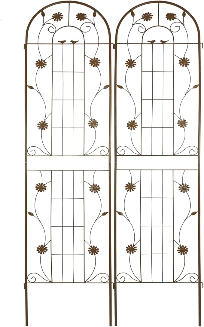 Metal Garden Trellis 86.7 x 19.7 Rustproof Trellis for Climbing Plants – Easy to Assemble Sturdy and Multi-Purpose Outdoor Flower Support(2 Pack-Brown)