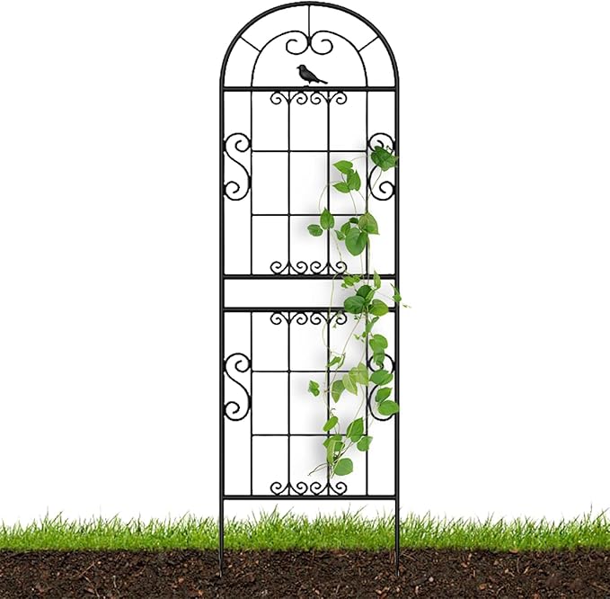 2 Pieces Metal Garden Trellis Climbing Outdoor Plants Set Plant Support Grid Stackable Plant for Lawn Garden Backyard(Color:BlackSize:2pieces185x52cm)