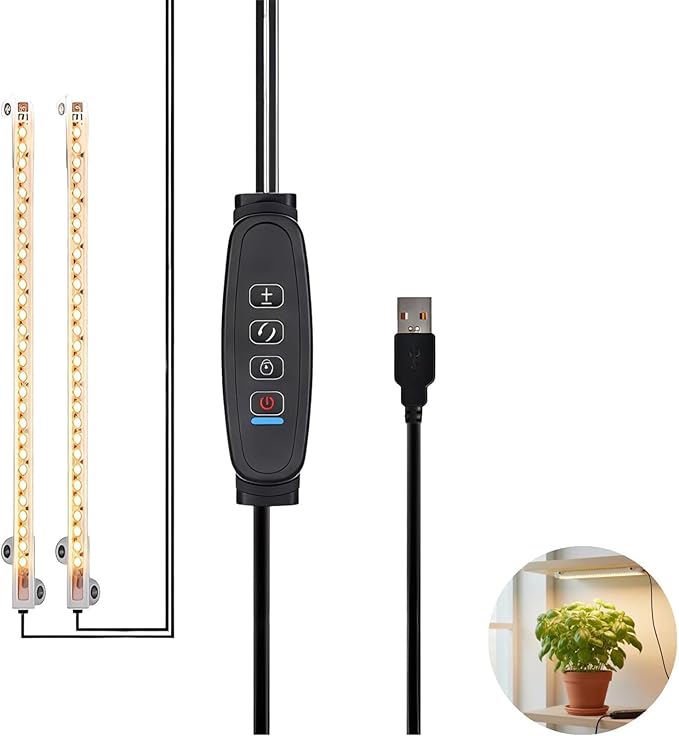 13 In Led Grow Light Strips 20W Dual Head Full Spectrum Plant Light 4 Dimmable Levels Usb For Red &amp White Light Seed Starting Indoor Plants