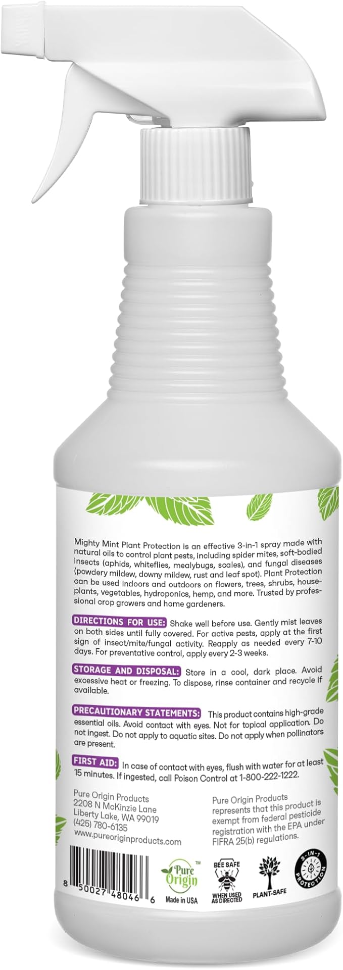 Mighty Mint Peppermint Oil Plant Protection Spray – Insect &amp Pest Control for Gnats Spider Mites &amp Aphids – Plant-Based Easy-to-Use with Microfiber Cloth- 32 oz
