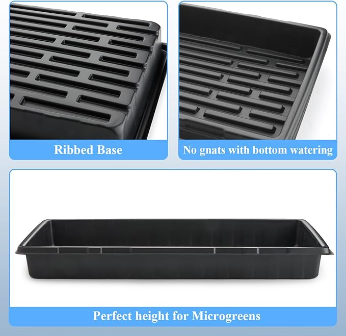 10-Pack Heavy-Duty 1020 Seed Trays – Durable Extra-Thick Plastic Flats for Seed Starting Microgreens &amp Transplanting – Fits 7.3'' Humidity Dome and 4'' Planter (21 x 11 2.76 Deep No Drain H