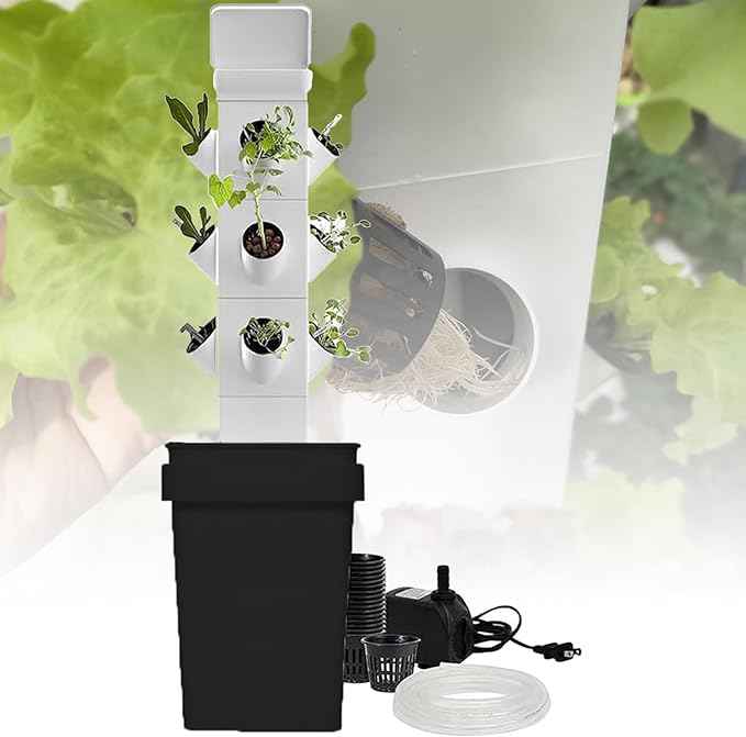 Hydroponics Growing System - Universal Wheels + Hydrating Pump 12/16/20/24 Pods Vertical Hydroponics Tower W/Timer Smart Garden Planter Germination Kit for HerbsVeget
