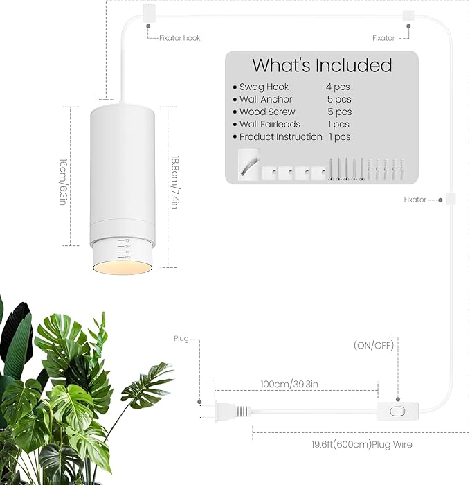 Remote Control Hanging Grow Lights for Indoor Plants 30W Hanging Plant Light with Auto On/Off Timer Full Spectrum LED Grow Light 3000K-5000K Dimmable Plug in Pendant Hanging Lights White