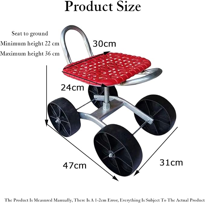 Outdoor Gardening Carts with Seat Utility Stool Cart with Adjustable 22-36cm Height and 360° Rotatablefor Lawn Yard(Green)