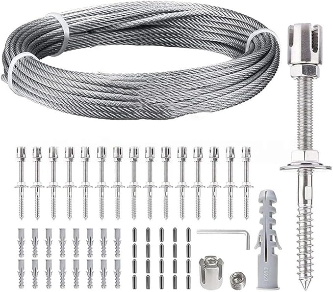Wire Trellis Kit Stainless Steel Garden Trellis Kit T304 Wire Rope Plant Support System for Climbing Vines Wall Training Outdoor Vertical Garden Decor with Tools and Accessories(16 meters)
