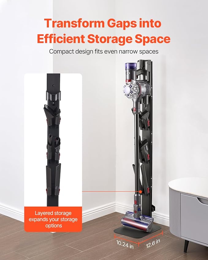 VEVOR Vacuum Stand Compatible with Dyson G5 V15 V12 V11 V10 V8 V7 V6 Series Upright Vacuums Cleaners &amp Accessary Stable Storage Stand Holder with 6 Hooks and Non-Slip Footpads Black