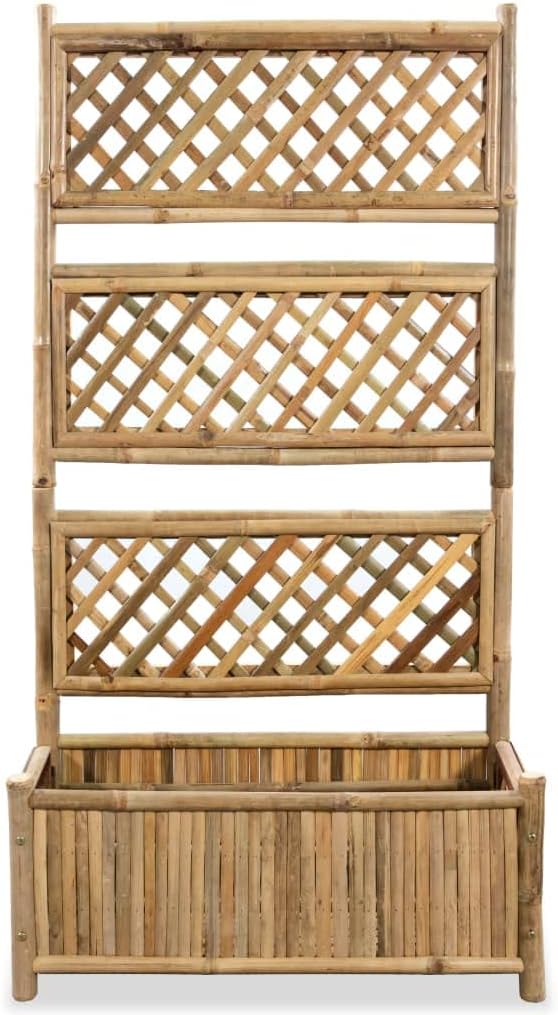 Garden Raised Bed Natural Bamboo 27.6x11.8x53.1 inch Outdoor Planter with Trellis for Climbing Plants Patio Deck Balcony