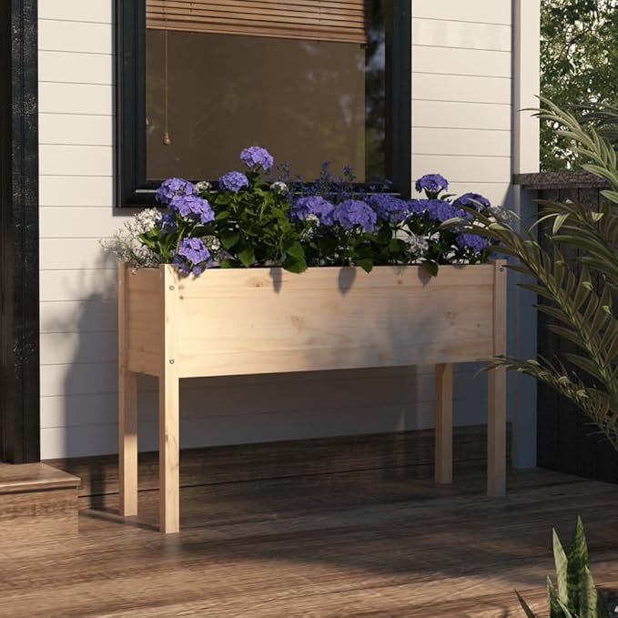Solid Wood Planter Box for Outdoor Gardening Large Pine Flower Bed Vegetable Growing 43.3x12.2x27.6