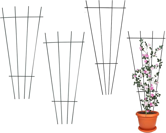 Flueyer 4 Pcs Plant Trellis for Climbing Plants Indoor Green Coated Fan Pot Trellis Metal Flower Support Garden Trellis Frames for Indoor Outdoor Vines Flower Vegetable