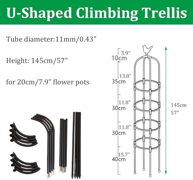 Obelisk Plant Tower Garden Trellis for Climbing Plants Flowers Stand Rose Vines Trellis for Outdoor &amp Indoor Garden Obelisk(White20x145cm/7.9x57in)