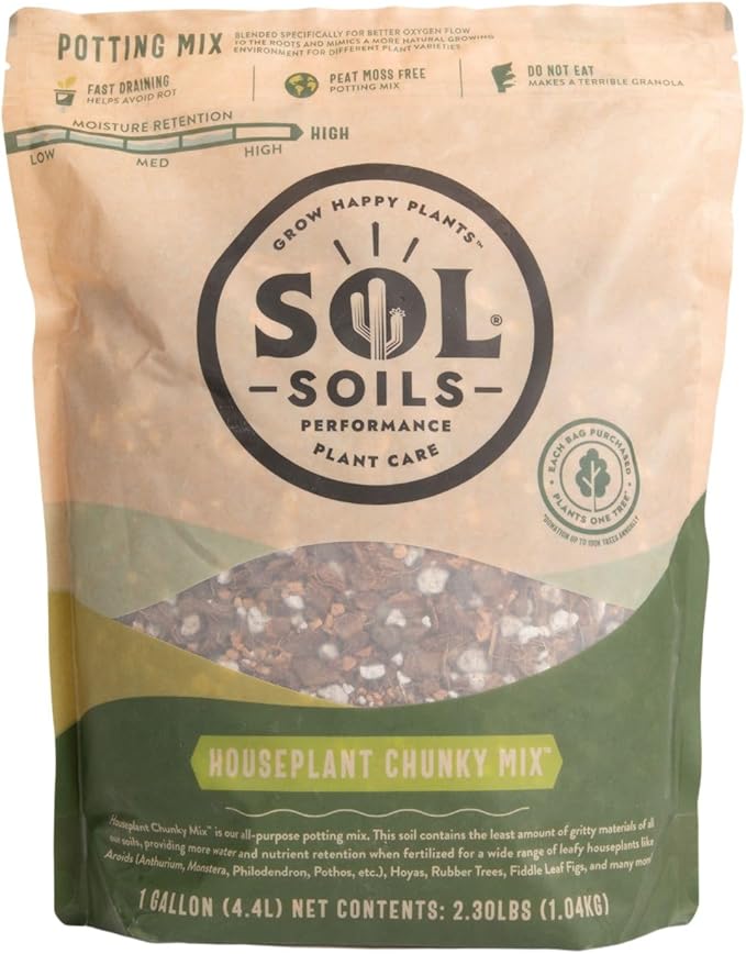 Sol Soils Houseplant Chunky Mix - Fast Draining Chunky Soil Mix for Indoor Plants - 1 Gallon - Coco Coir Perlite Pumice