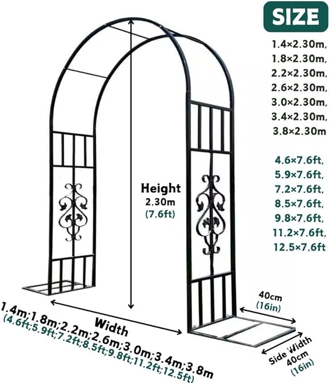 Garden Trellis Arch Archs Trellis For Climbing Plants Outdoor Metal Arbor Archway Arch To Use In The Entrance To Courtyard W:4.6ft 5.9ft 7.2ft 8.5ft 9.8ft 11.2ft 12.5ft H:7.6ft(White3.0x2.30m/9.8x7