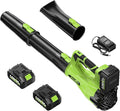 Leaf Blower Cordless 500CFM/150MPH Cordless Leaf Blower with 2 x 4.0Ah Batteries &amp 3 Tubes 6 Speed Modes Electric Leaf Blowers Battery Powered for Cleaning Patio Yard Garage Lawn (Green)