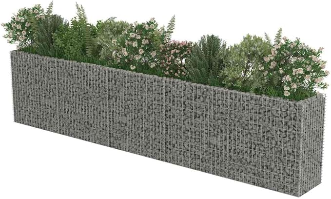 Gabion Raised Bed Silver Galvanized Steel 177.2x19.7x39.4 in Rectangular Planter for Outdoor Plants Durable Garden Bed