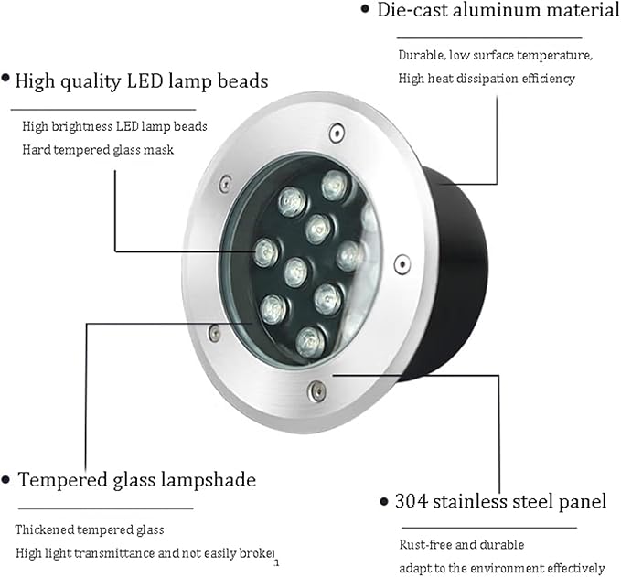 LED Recessed Ground Light Outdoor Landscape Light Waterproof IP66 AC85-110V for Garden Yard Pathway Spotlights