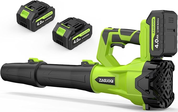 Leaf Blower Cordless 650CFM 288MPH Electric Leaf Blower with 2 x 4.0Ah Battery Operated 6 Speed Mode 20V Powered Handheld Blowers for Lawn Care Patio Dust Blowing Leaves
