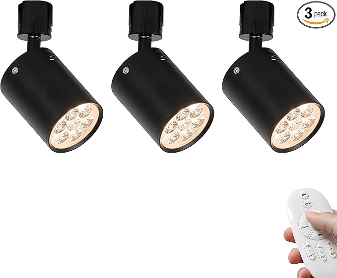 3-Pack Track Mounted Remote Plant Light Full Spectrum 7W Warm Light Adjusted Angle Industrial Style Black Metal J-Type Track Light for Flowers Growing Indoor Plants Shelf
