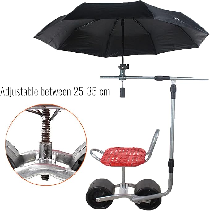 Collapsible Rolling Seat for Gardening 360° Rotating Garden Chair Height Adjustable with Umbrella Stand Planting Picking Stool for Gardening Lovers (Seat + Umbrella Stand)