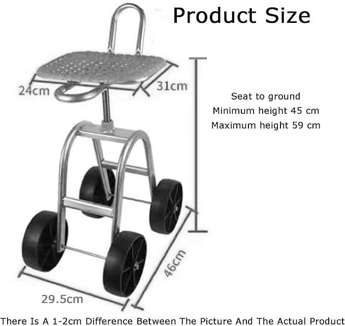 Garden Stool with WheelsHeightening Rolling Gardening Cart 45-59cm Adjustable HeightBearing 150kgfor Orchards Farms Home(4 Wheels)