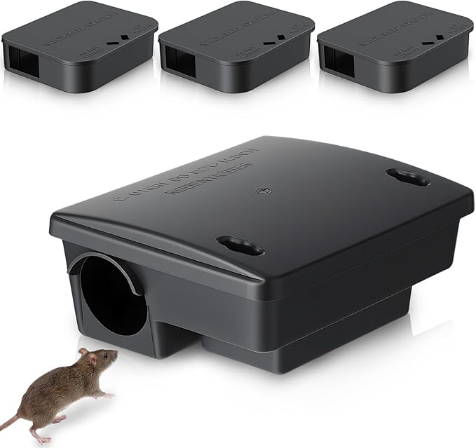 4 Pack Key Required Rat Station Box 1 Large &amp 3 Compact Outdoor Mouse Bait Stations Box Lockable Weather Resistant Bait Boxes for Indoor &amp Outdoor