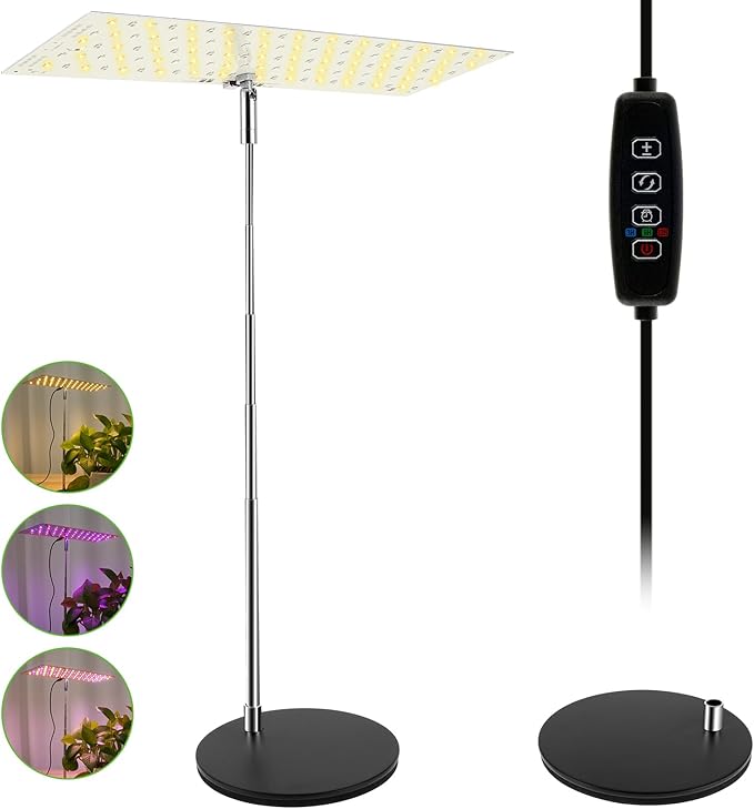 Vegetation Grow Light Height Adjustable Vegetation Growing Lamp for Indoor Dimmable Brightness Full Spectrum Grow Light Bright Easy to Install LED Light with Auto On/Off Timer 4/8/12H (Style 02)